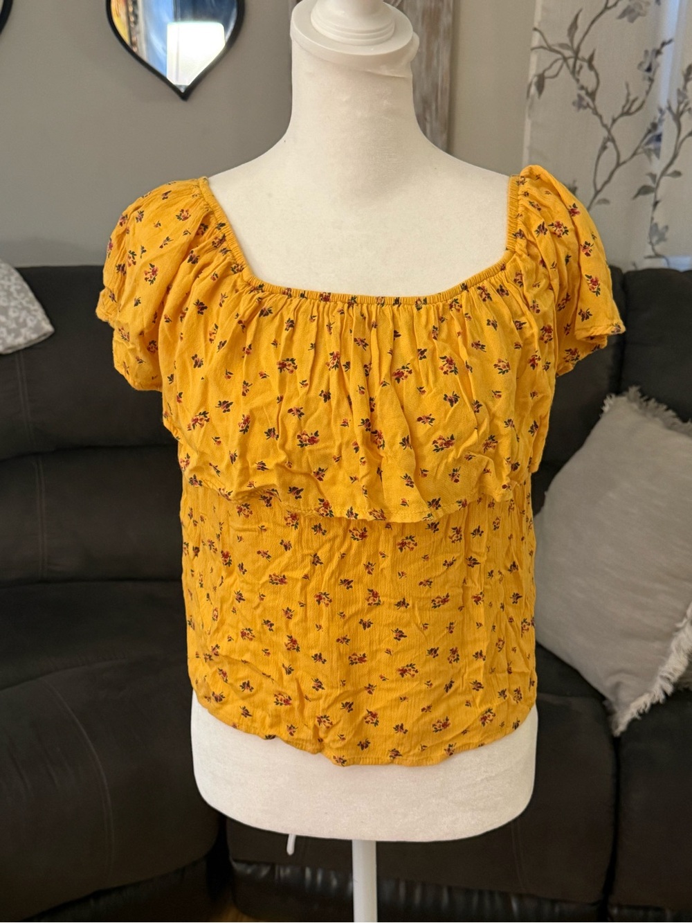 Women’s Mustard Yellow Floral Off-Shoulder Top